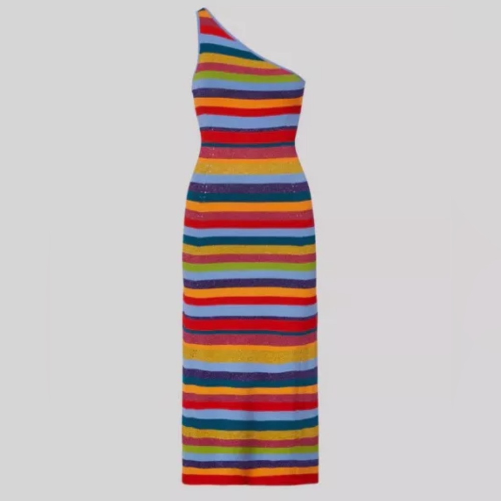 Milly One Shoulder Multi Striped Dress Size Medium NWT
